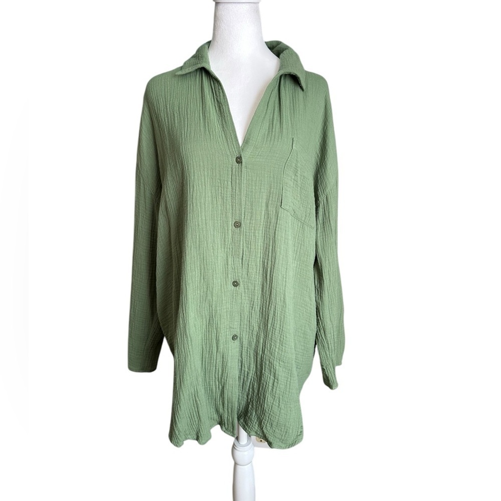 Cover 2 Cover Olive Collared Pull up sleeve Button Down Top Size S